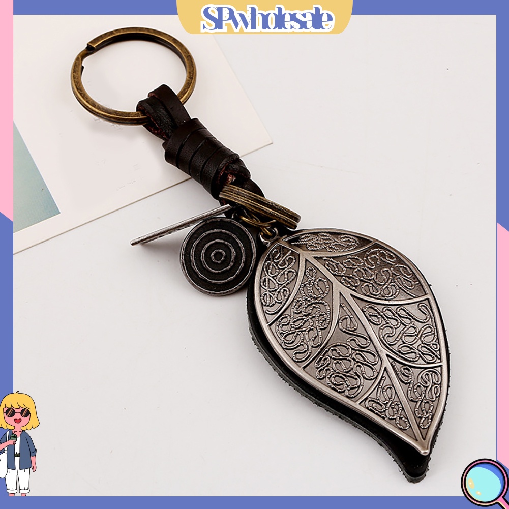 <SPwholesale> Móc Khóa Da Bò Mặt Hình Cánh Bướm / Lá Phong Cách Vintage