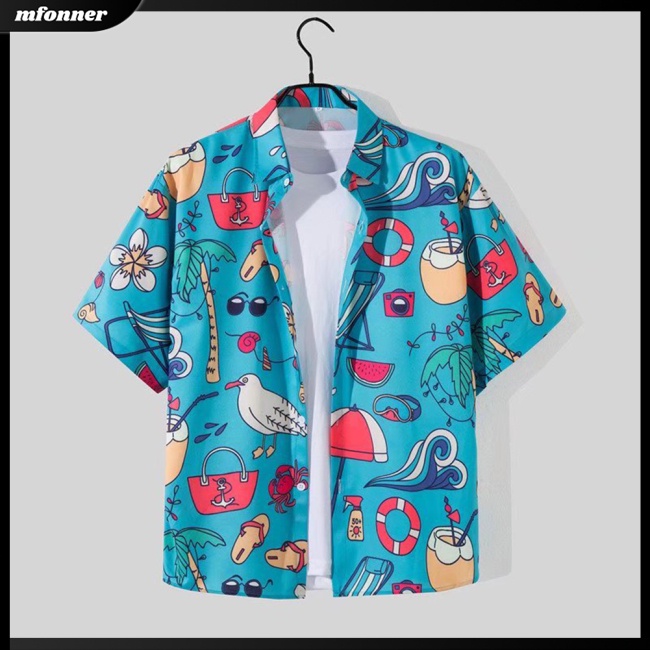 Áo Sơ Mi Tay Ngắn In Họa Tiết Hoạt Hình Phong Cách Hawaii Cho Nam