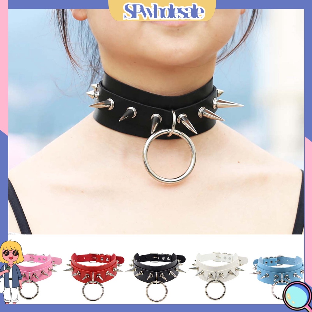 <SPwholesale> Vòng Cổ Giả Da Có Thể Điều Chỉnh Thoải Mái Phong Cách Punk Rock Thích Hợp Đi Tiệc
