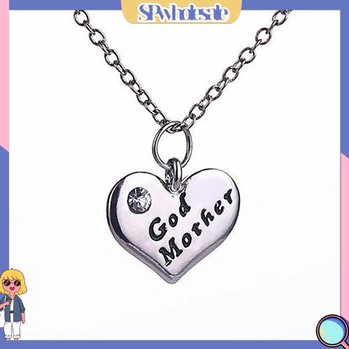 &lt;SPwholesale&gt; Vòng cổ MặT HìNh TráI Tim KhắC Chữ Godmother ĐíNh Kim Cương Giả ThờI Trang Cho Nữ