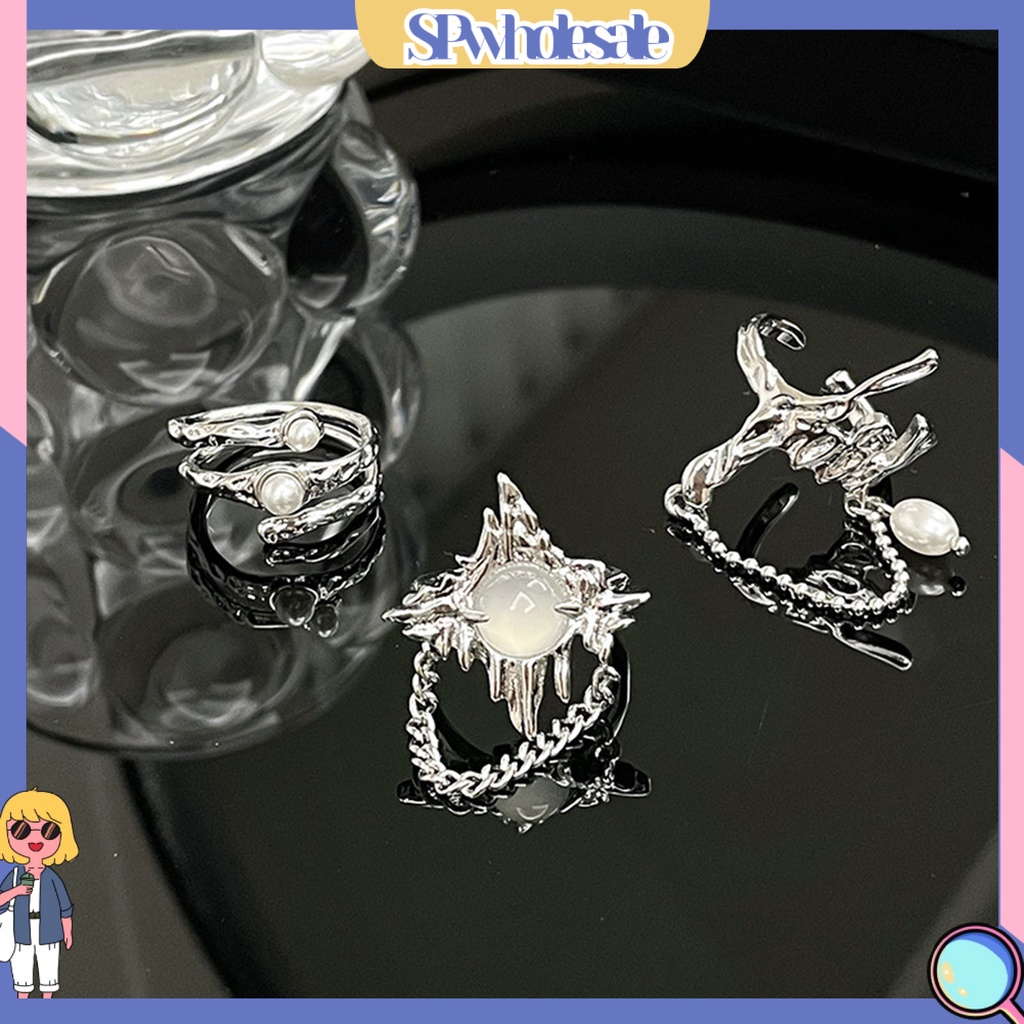 <SPwholesale> Nhẫn Kim Loại Xếp Ly Giả Ngọc Trai Phối Tua Rua Phong Cách Gothic Làm Quà Sinh Nhật Cho Nữ