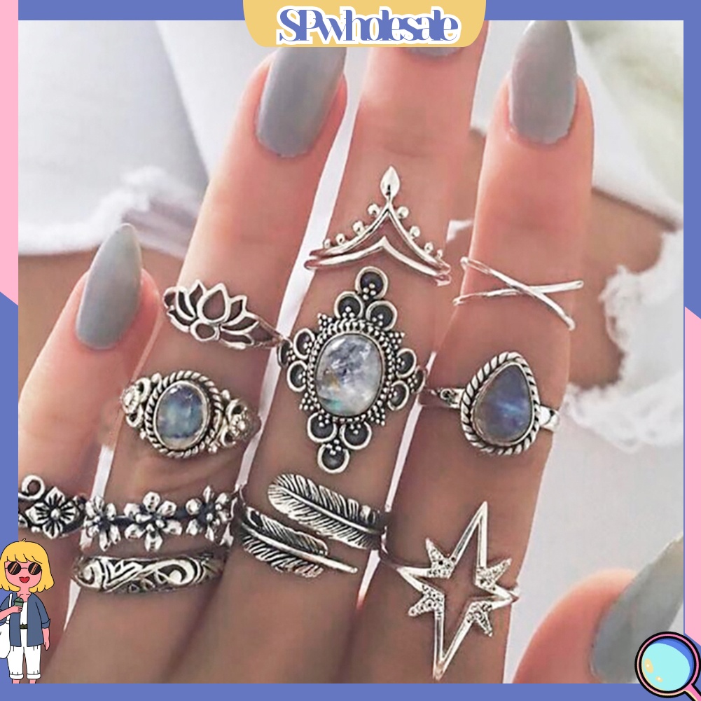 <SPwholesale> Set 11 Nhẫn Đeo Khớp Ngón Tay Phong Cách Retro