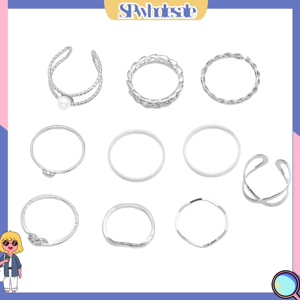 <SPwholesale> Set 10 Nhẫn Đeo Khớp Ngón Tay Phong Cách Vintage Cho Nữ