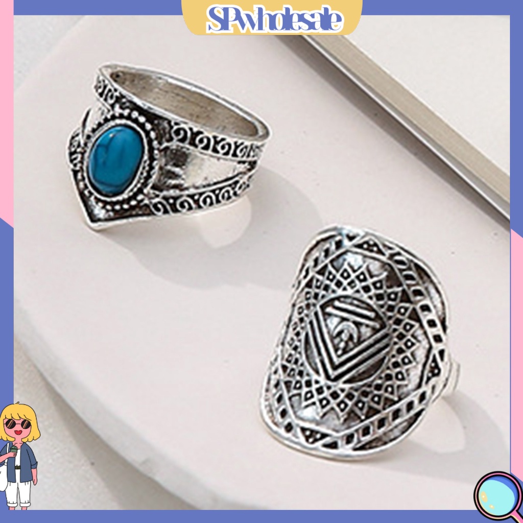 <SPwholesale> Set 8 Nhẫn Đeo Khớp Ngón Tay Đính Đá Ngọc Lam Giả Phong Cách Bohemian Thời Trang