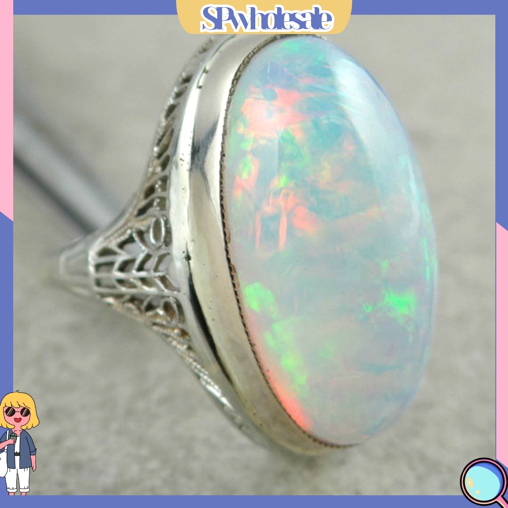 <SPwholesale> Nhẫn Đính Hôn Đính Đá Opal Nhân Tạo Lớn Phong Cách Vintage Dành Cho Nữ
