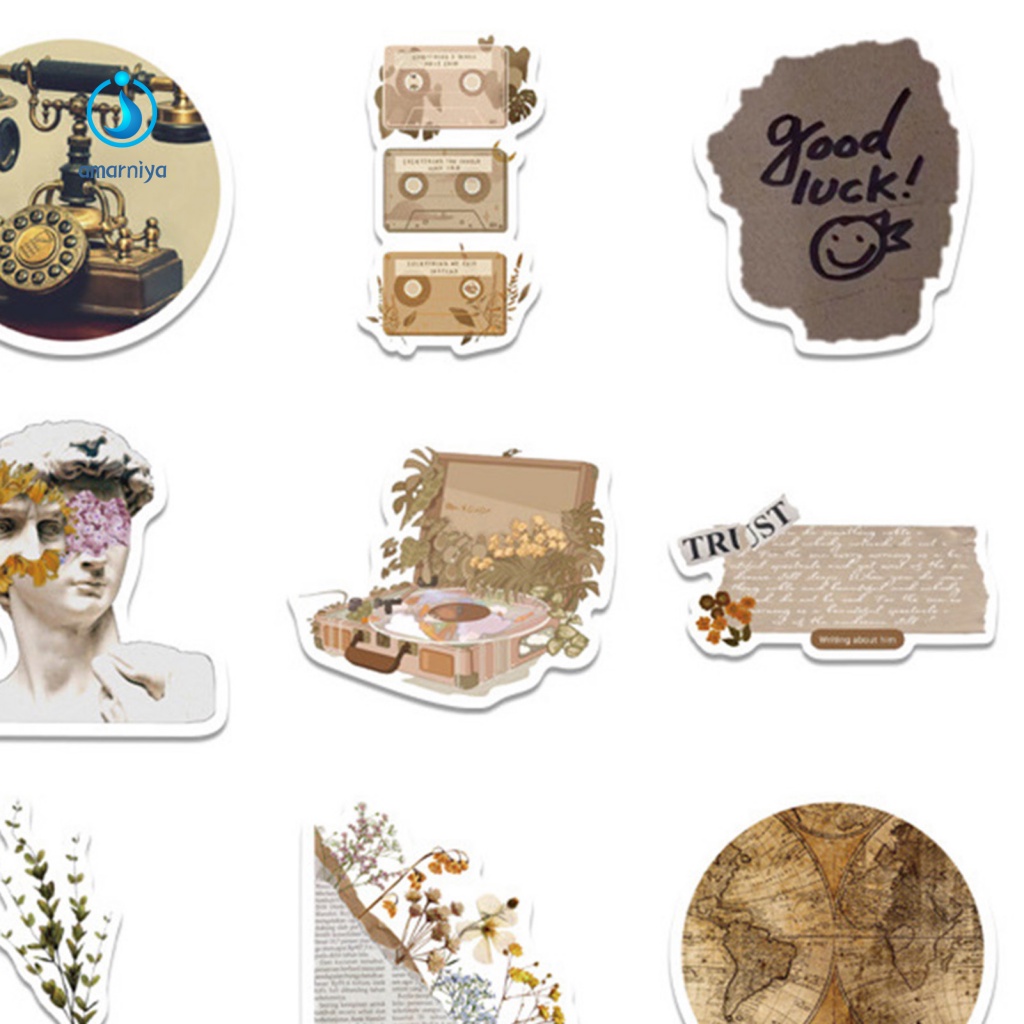 Amar Set 50 Nhãn Dán Vinyl Chống Nước Phong Cách Cổ Điển Dành Cho Học Sinh