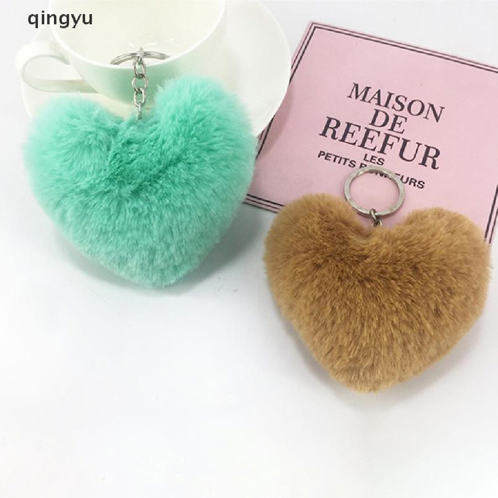 Móc Khóa Lông Thỏ Giả Hình Trái Tim Đáng Yêu Thời Trang Cho Nữ