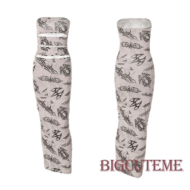 Đầm Dài Không Tay Hở Lưng In Biểu Tượng Thời Trang Dành Cho Nữ