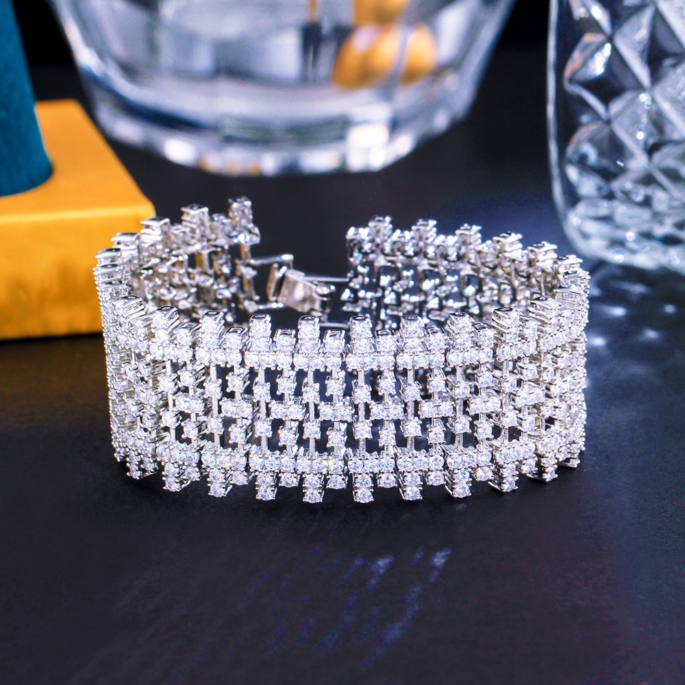 CWWZircons Cao Cấp 5A Đá Cubic Zirconia Hàng Đầu Nữ Vòng Tay Lớn Cho Cô Dâu Tiệc Cưới CB053