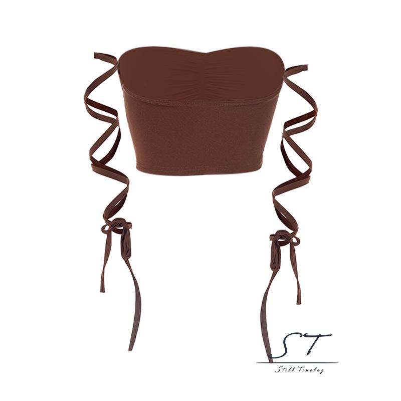 Áo Ống CY03 Kiểu Xếp Ly Không Dây Hở Lưng Phối Viền Độc Đáo Thời Trang Mùa Hè Cho Nữ