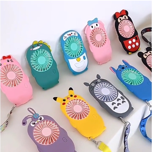 Quạt Mini Cầm Tay Họa Tiết Hoạt Hình Doremon Stitch Dễ Thương Kèm Sạc USB Tiện Dụng Mang Theo Du Lịch / Dã Ngoại