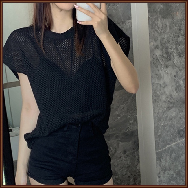 Áo Dệt Kim Tay Ngắn Dáng Rộng Thời Trang Quyến Rũ Cho Nữ