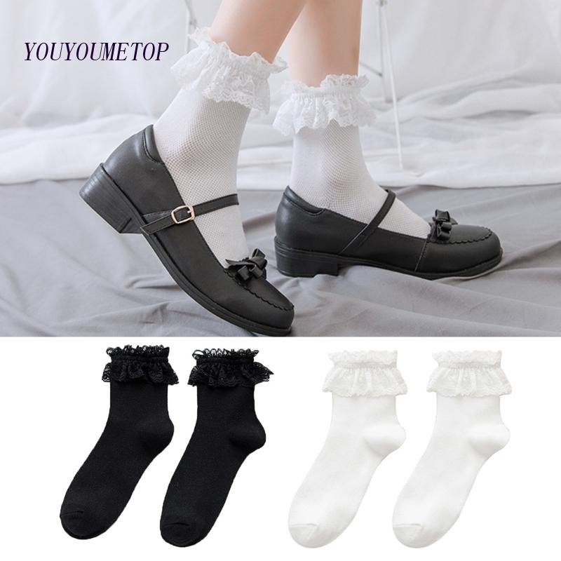 Youyo Vớ Ngắn Vừa Phối Ren Lưới Rỗng Phong Cách Harajuku Nhật Bản Ngọt Ngào