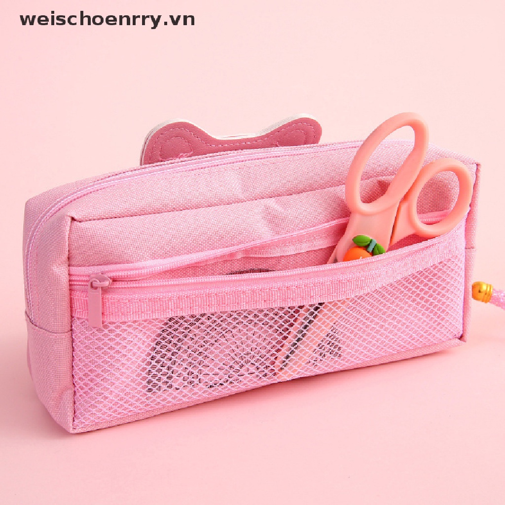 Túi Đựng Bút Họa Tiết Mèo Hoạt Hình Phối Cát Lún Dễ Thương Cho Học Sinh