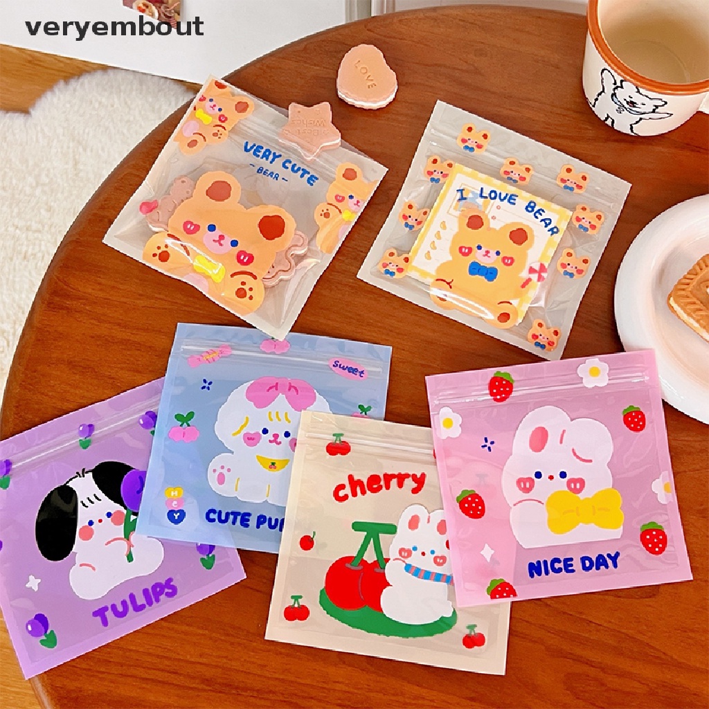 Set 10 Túi Zip Đựng Bánh Kẹo Bằng Poly Trong Suốt In Họa Tiết Thỏ / Gấu Hoạt Hình Trang Trí Tiệc Cưới / Sinh Nhật