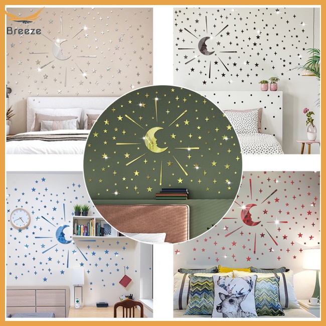 105 Sticker Dán Tường Chống Thấm Nước Tự Dính Hình Trăng Sao 3d Có Thể Tái Sử Dụng