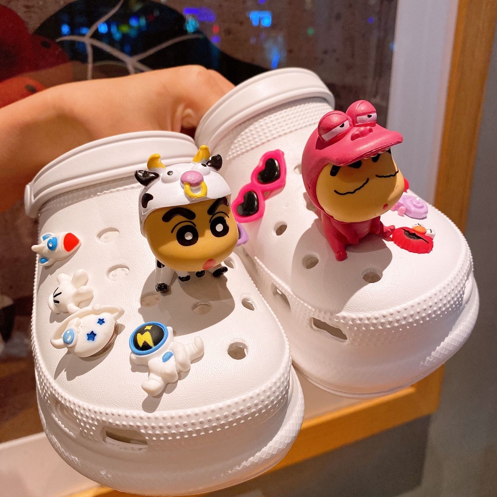 Bộ Phụ Kiện Trang Trí Giày Trẻ Em Hình shin chan Jojo croc Bánh hamburger Thỏ Đèn led
