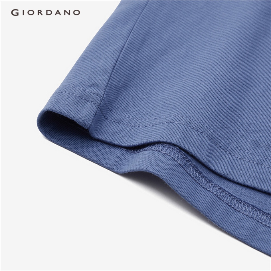Áo thun GIORDANO 90093381 100% dệt kim cotton dạng rộng cổ tròn tay ngắn thêu họa tiết thời trang dành cho nam
