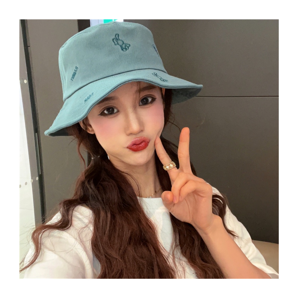Nón Tai Bèo Thêu Hình Thỏ Dễ Thương Phong Cách Hàn Quốc Thời Trang Mùa Hè Cho Nữ