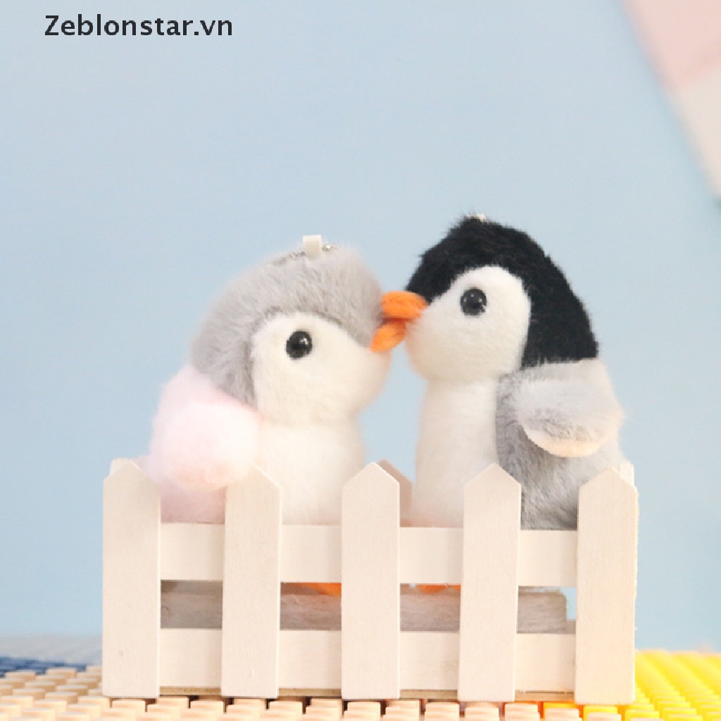 Móc Khóa Hình Chim Cánh Cụt Mắt 3D Nhồi Bông Mềm Mại Dễ Thương