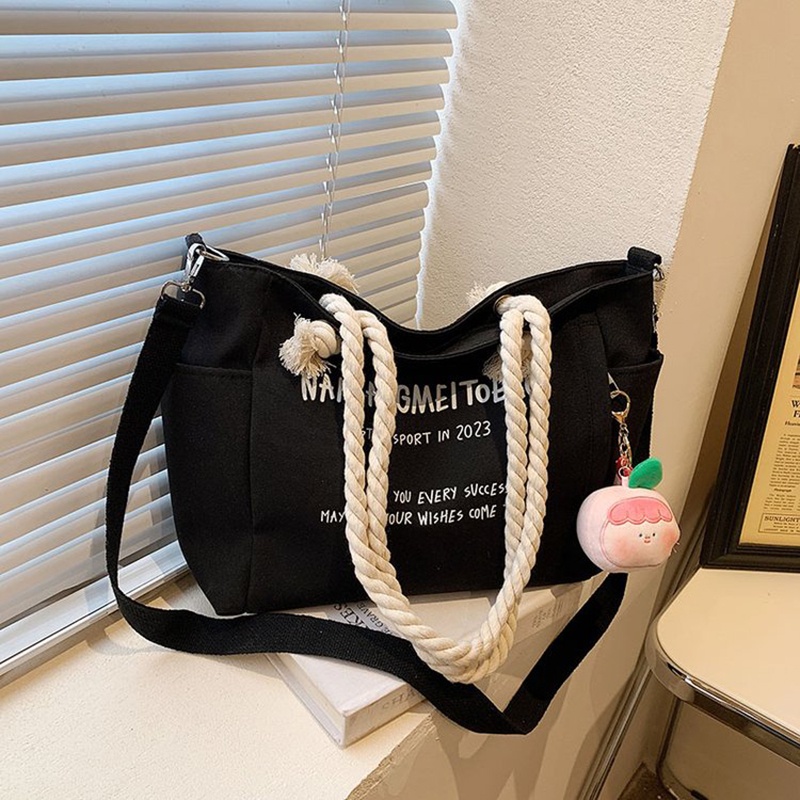 Túi tote Đeo Vai Bằng Vải Bạt cotton In Chữ Có Dây Treo Cho Nữ
