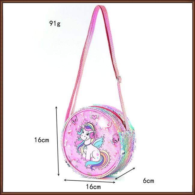 Túi Đeo Chéo Hình Kỳ Lân Đính Kim Sa Lấp Lánh Dễ Thương Cho Bé Gái