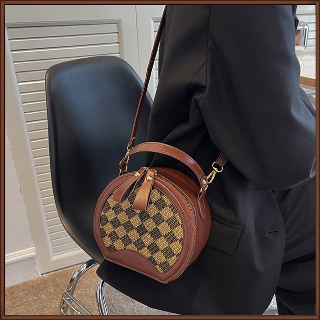 Túi Xách Đeo Vai Giả Da Khóa Nam Châm Hình Tròn Sọc Ca Rô Thời Trang Nữ Sành Điệu