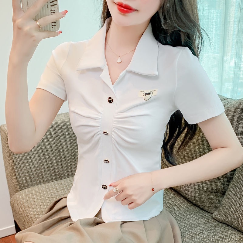Áo Thun Polo Ngắn Tay Xếp Ly Phong Cách Mới Mùa Hè 2023 Cho Nữ