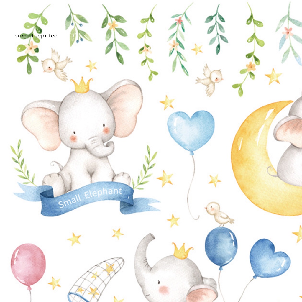 Set 2 Sticker Dán Tường Họa Tiết Voi Hoạt Hình Dễ Thương Bắt Mắt