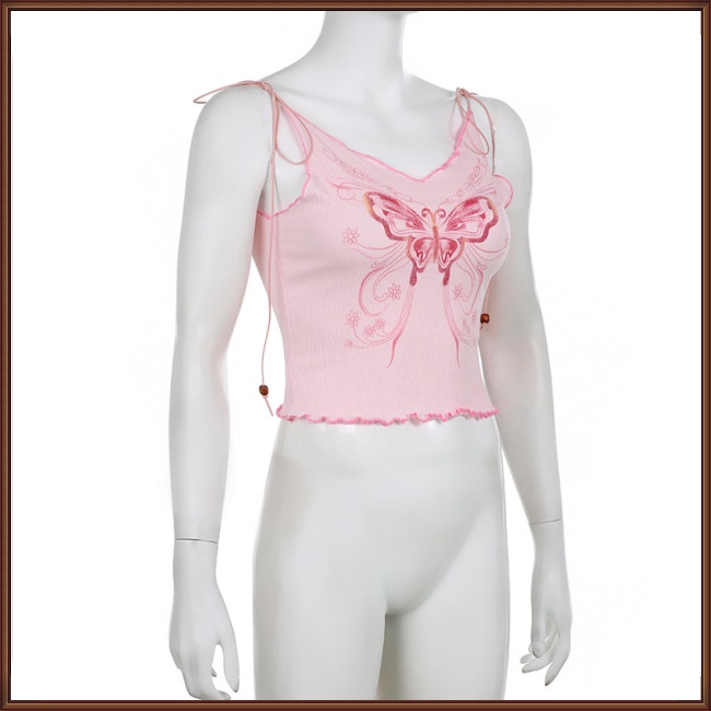 Áo Tank Top Cổ Chữ V Khoét Sâu In Họa Tiết Bươm Bướm Thời Trang Mùa Hè Cho Nữ
