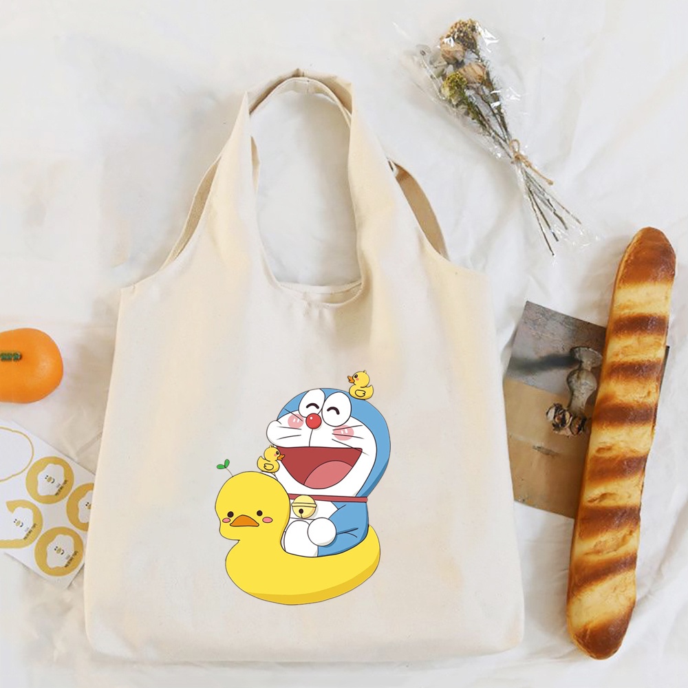 Túi Xách Vải canvas Cỡ Lớn In Hình doraemon Dễ Thương Cho Nữ
