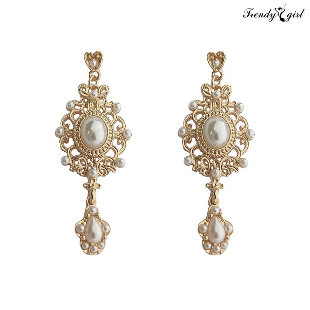 1 Đôi Bông Tai Đính Ngọc Trai Nhân Tạo Họa Tiết Hình Học Phong Cách Hoàng Gia Thời Trang