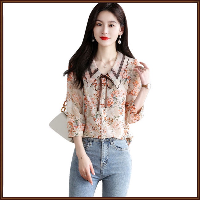 Áo Sơ Mi Chiffon Tay Dài Dáng Rộng In Họa Tiết Hoa Thanh Lịch Thời Trang Cho Nữ