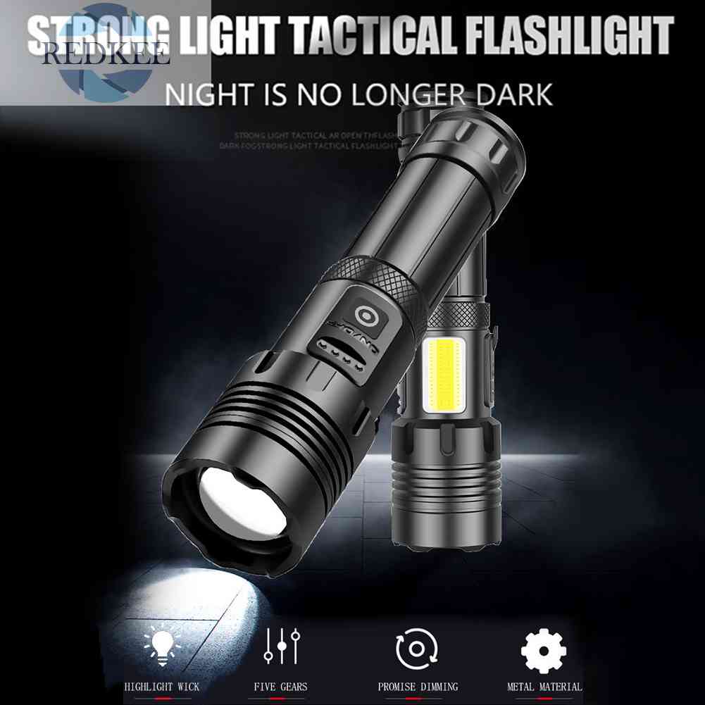 Đèn Pin LED COB 18650 COB Ánh Sáng Trắng / Đỏ Có Thể Sạc Lại Bằng Cổng USB