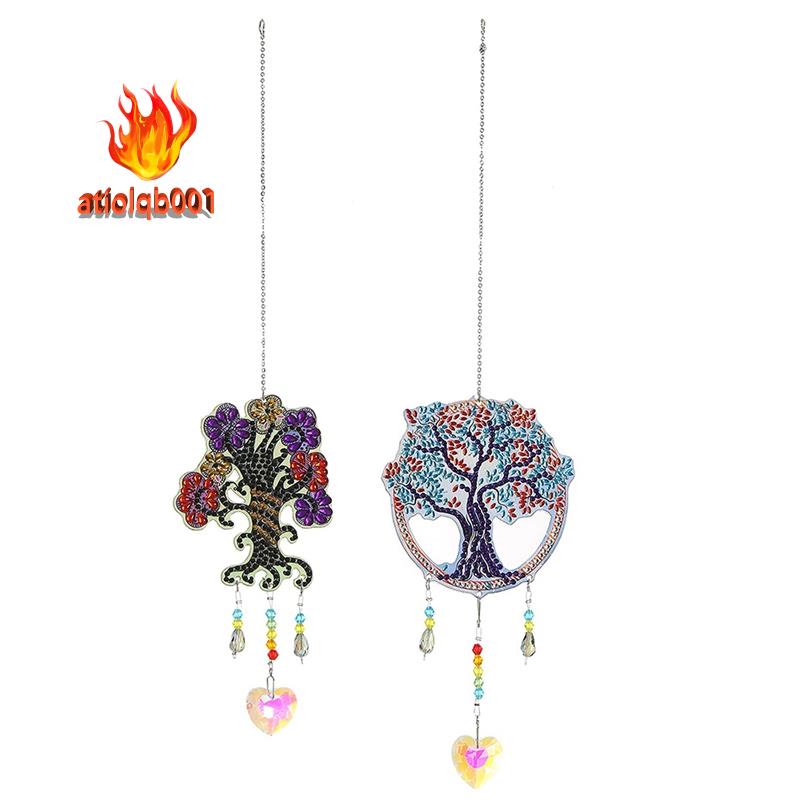 Bộ 2 Phụ Kiện Làm Tranh Đính Đá DIY Hình Cây Cối / Dreamcatcher Dùng Để Trang Trí Nhà