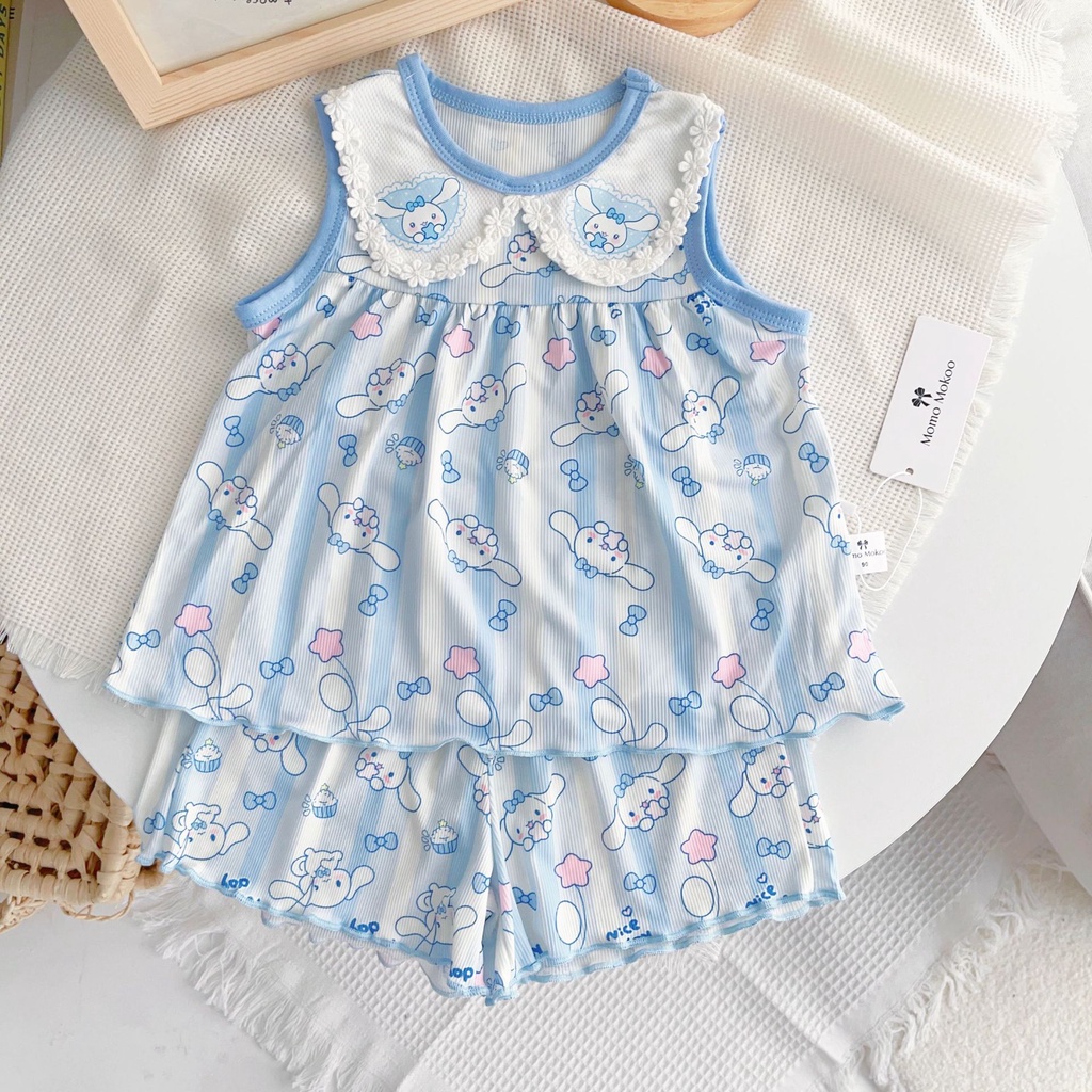 Bộ Đồ Ngủ Bằng Lụa Mát Cổ Búp Bê Dễ Thương Thời Trang Mùa Hè 2023 Dành Cho Bé Gái 0421