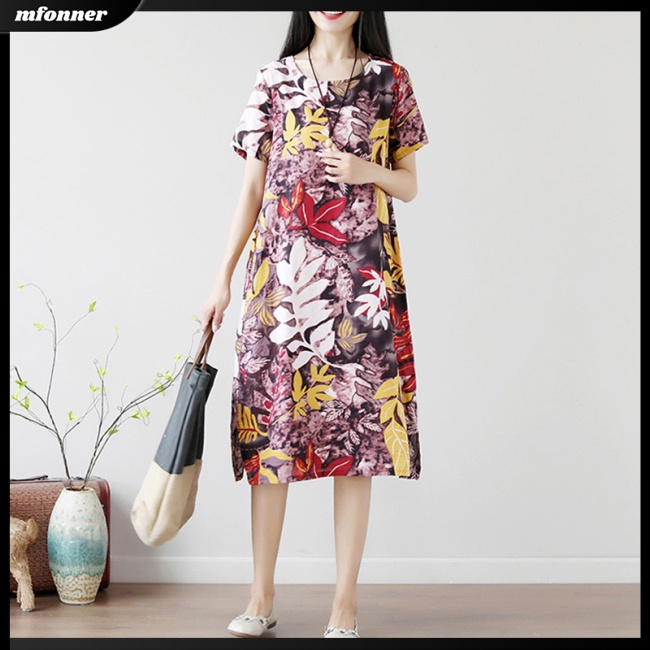 Đầm Tay Ngắn Dáng Rộng Cỡ Lớn Thời Trang Mùa Hè Phong Cách Retro Cho Nữ