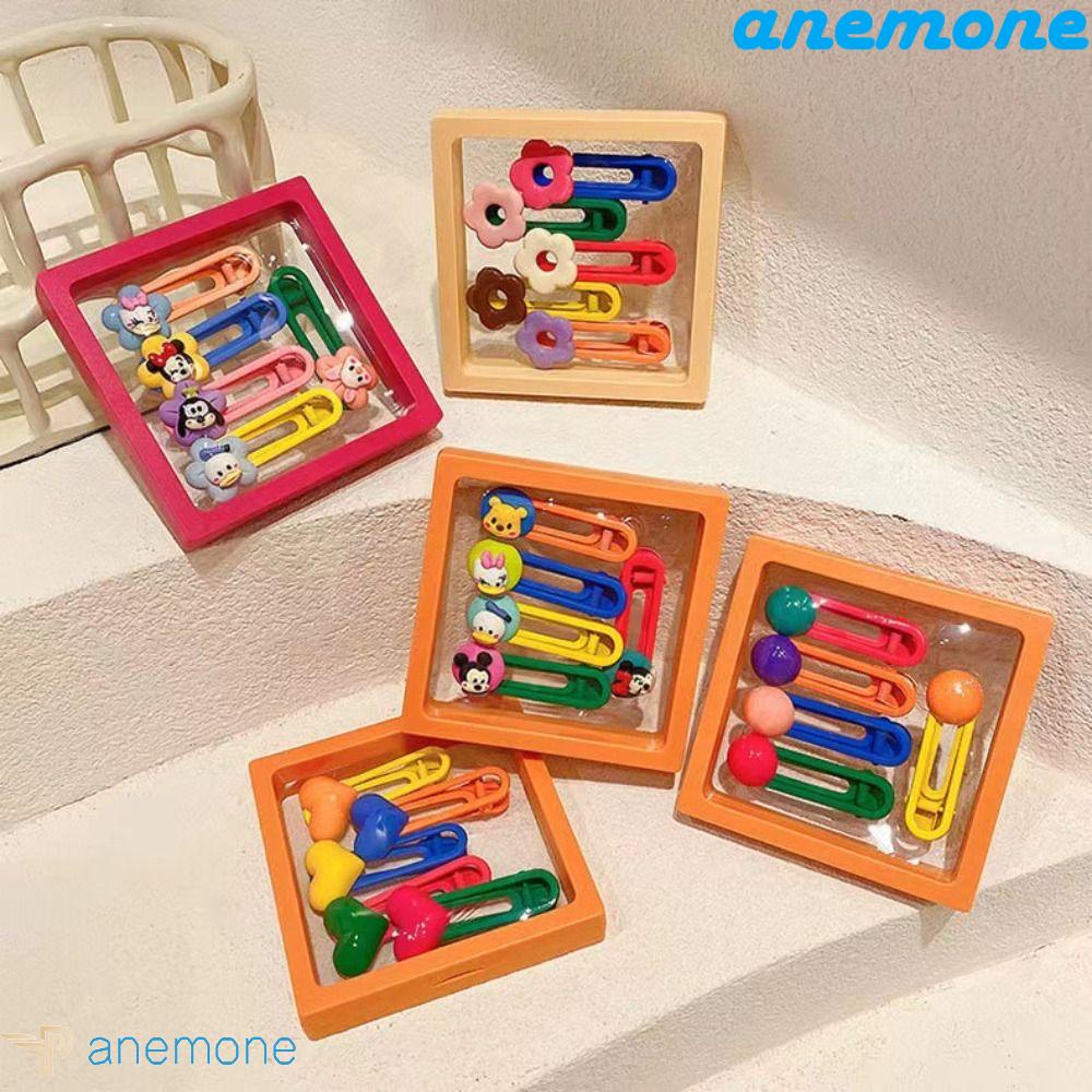 Hộp 5 Kẹp Tóc Họa Tiết Hoạt Hình Phong Cách Hàn Quốc Dễ Thương Cho Nữ