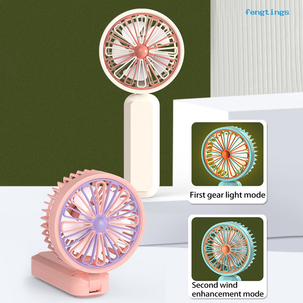 Quạt Gấp 2 Bánh Răng Cầm Tay Mini Có Đèn Ngủ Và Cổng Sạc USB