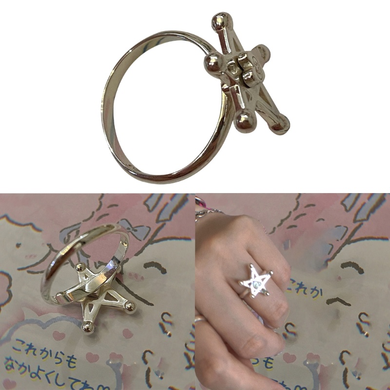 Nhẫn Cưới Kim Loại Màu Bạc Hình Ngôi Sao Năm Cánh Cho Nữ