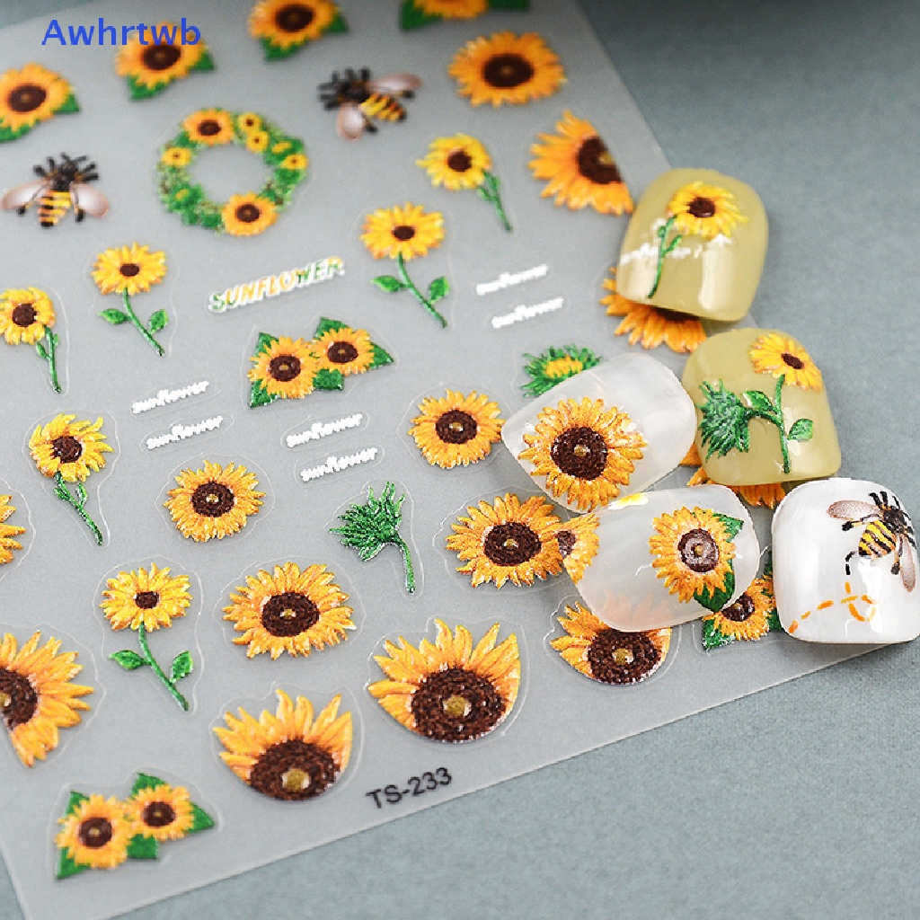 Miếng Dán Trang Trí Móng Tay Họa Tiết Hoa Hướng Dương Xinh Xắn Mới