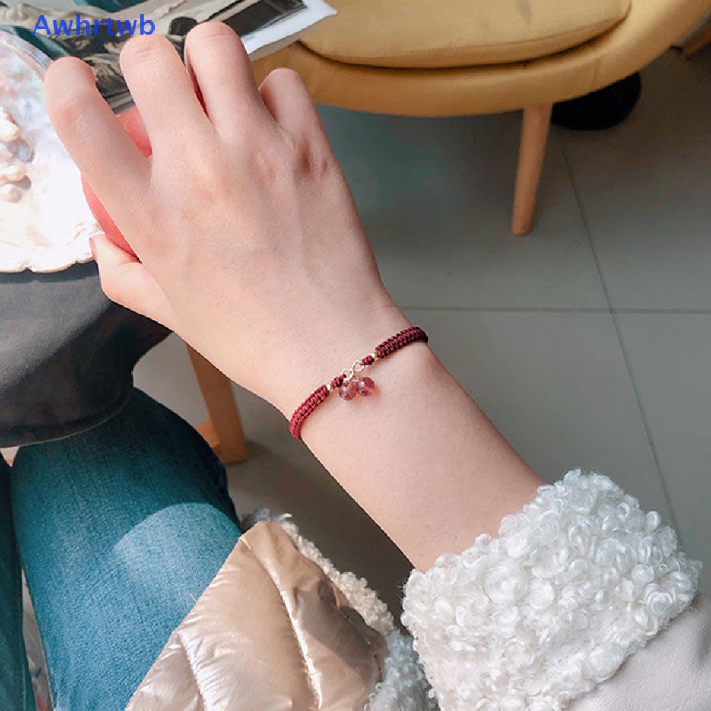 Awhrtwb Vòng Tay Dây Bện Gắn Đá Tự Nhiên Màu Xanh Lá / Tím / Đỏ Thời Trang Nữ Mới