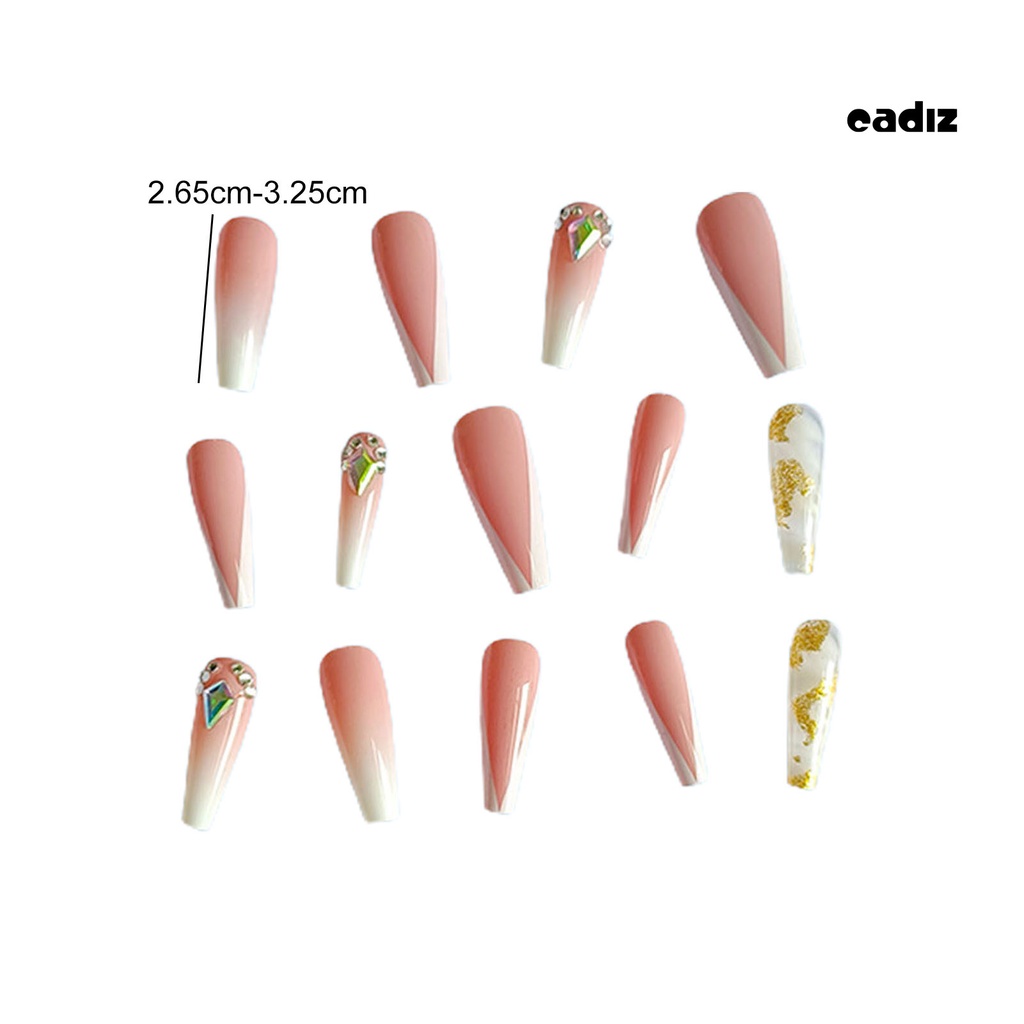 1 Bộ Móng Tay Giả Không Phai Màu Độ Bóng Cao Hình Chữ V Màu Hồng / Trắng