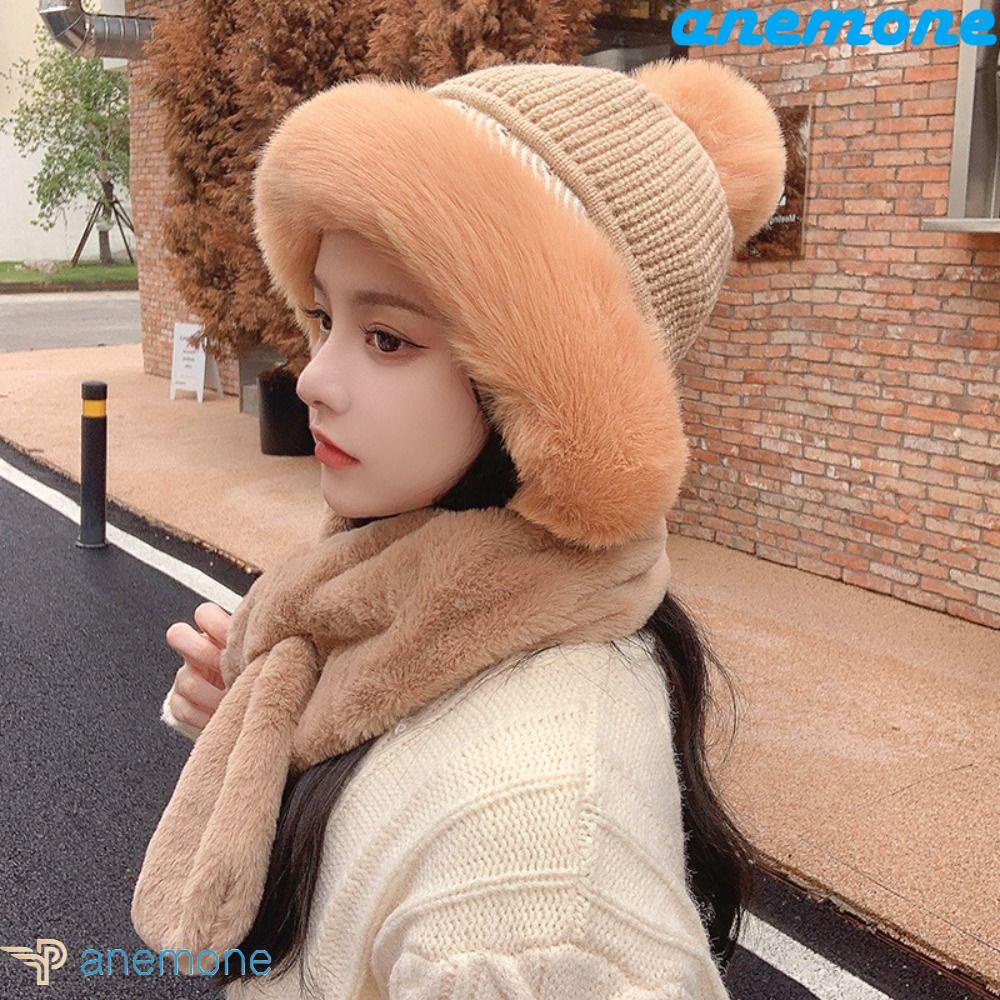 Mũ Trùm Đầu Kiêm Khăn Choàng Cổ 2 Trong 1 Giữ Ấm Thoải Mái Dễ Thương Phong Cách Hàn Quốc