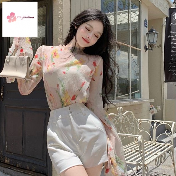 Áo Sơ Mi Chiffon Tay Dài Loe Chống Nắng Thiết Kế Mới Thời Trang Theo Phong Cách Pháp