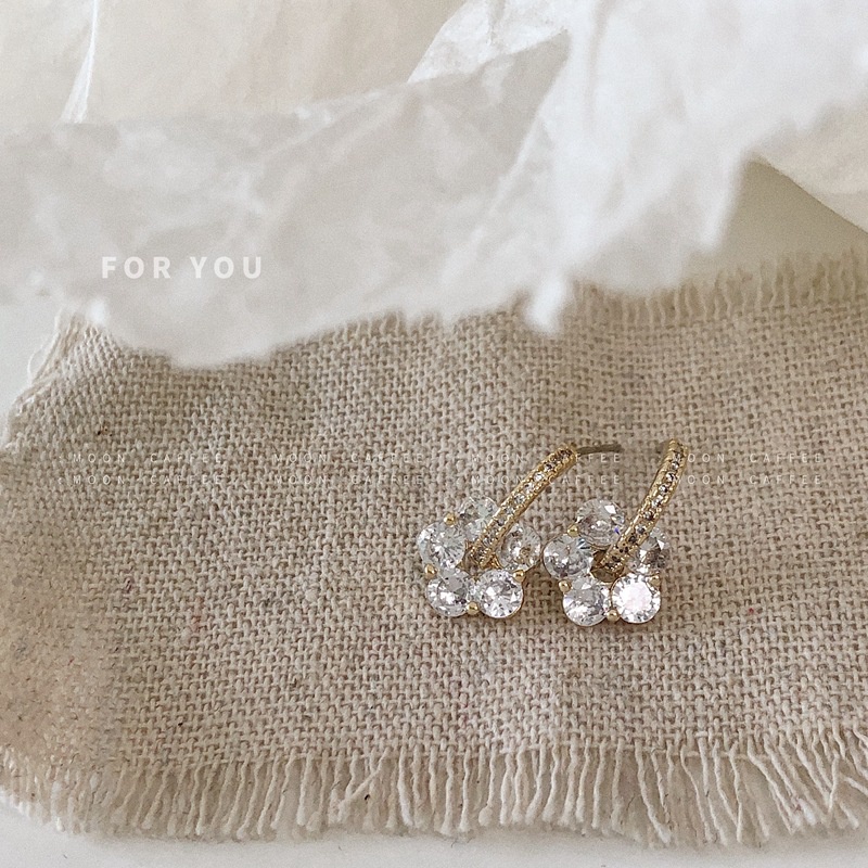 Bông Tai Cong Hình Hoa Nhỏ Trong Suốt Đính Đá Zircon Đơn Giản Thời Trang Cho Nữ