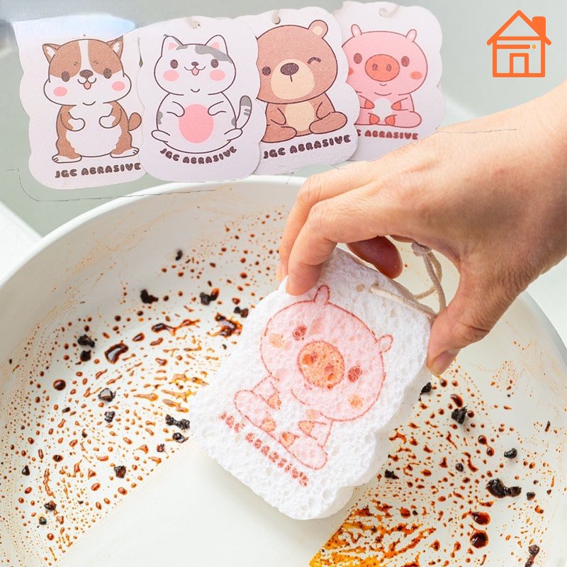 Miếng Bọt Biển Nén Bằng Bột Gỗ In Họa Tiết Hoạt Hình / Heo / Thỏ Dùng Rửa Chén Dĩa Tái Sử