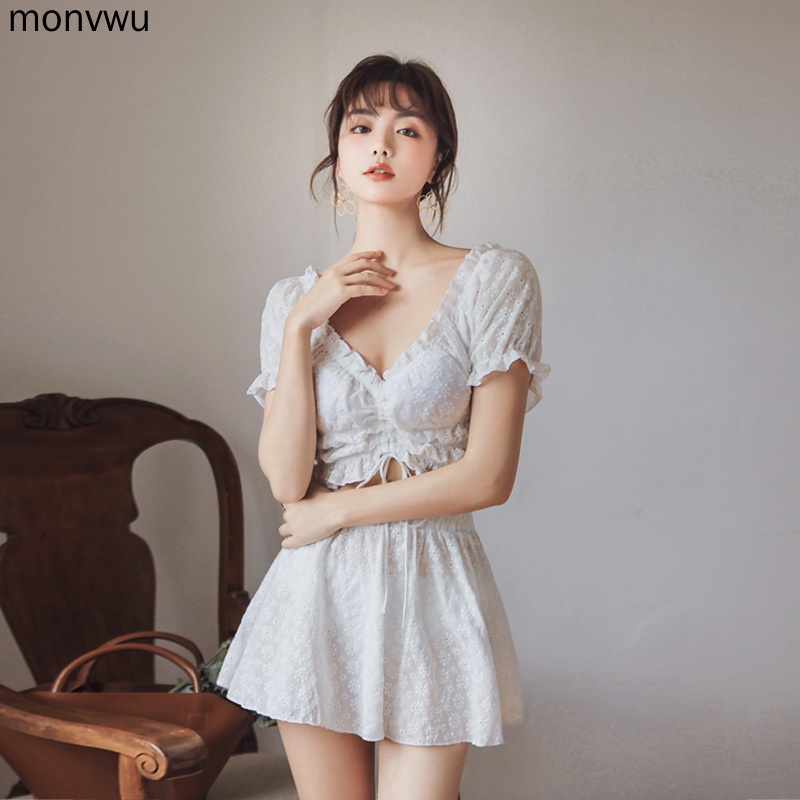 Bộ Đồ Bơi Bikini 2022 Dáng Ôm Eo Cao Xẻ Tà Phối Ren Kiểu retro Hàn Quốc Thời Trang Mùa Xuân 2023