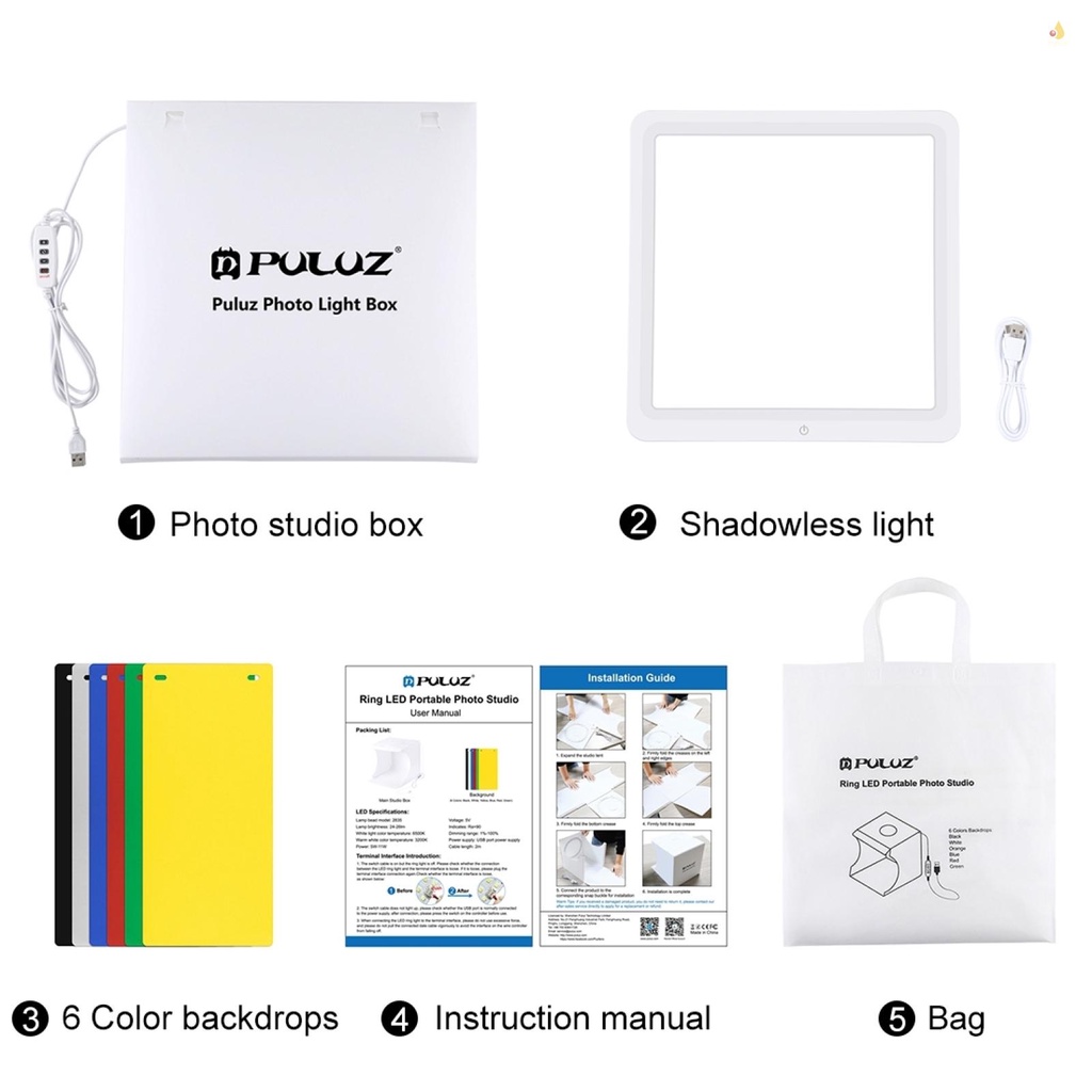 Hộp Đèn LED Gấp Được 6000K-6500K Kết Nối USB PULUZ PKT3201 31 * 32.7 * 31cm