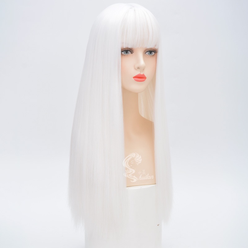 Bộ Tóc Giả Dài Thẳng Màu Trắng Nhám Phong Cách Lolita Cho Nữ jk